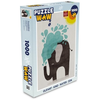 MuchoWow Puzzle Elefant - Kind - Wasser - Sonne, 1000 Puzzleteile, Foto-Puzzle, Bilderrätsel, Puzzlespiele, Klassisch bunt