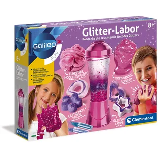 Clementoni Galileo Fun – Glitter-Labor, Basteln & Experimentieren mit Glitzer, Kreide/Schleim/Modellierpaste/Lavalampe zum Selbermachen & Dekorieren für Kinder ab 8 Jahren von Clementoni 59224