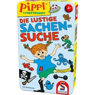 Schmidt Spiele 51448 Pippi Langstrumpf, Die lustige Sachensuche, Reisespiel, Bring ich mit Spiel in Einer Metaldose, Normal