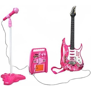 SILUK E-Gitarre + Verstärker + Mikrofon mit Ständer Set für Jungen (Rosa)