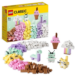 LEGO Classic Pastell Kreativ-Bauset Bausteine-Box, Konstruktionsspielzeug für Mädchen und Jungen ab 5 Jahren mit Modellen; Eiscreme, Dinosaurier, Katze & mehr 11028