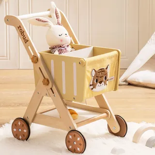 ROBUD Einkaufswagen aus Holz für Mädchen und Jungen, Baby Push Walker, höhenverstellbarer hölzerner Lauflernwagen für Kinder und Kleinkinder