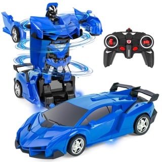 Highttoy Ferngesteuertes Auto für Kinder, Verformung Roboter RC Auto Transformator Spielzeug für 3-12 Jahre Jungs Geschenk 360° Drehung 2.4GHz 1:18 RC Rennwagen Roboter Spielzeug Blau