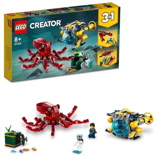 LEGO 31130 Creator 3 in 1 Sunken Treasure Mission Auswahl aus 3 riesigen See Tieren in 1 Set, darunter Octopus, Lobster, Manta Ray, 2 Minifiguren inklusive einer Skelett-Minifigur, 522 Teile 8+