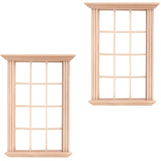 Housoutil Miniatur Puppenhaus Möbel Holzfenster: 2 Stücke Mini Fenster Rahmen Modell- 1: 12 Skala Miniaturen Holzfenster für Puppenhaus- Mini DIY Rollläden Handwerk Zubehör für Puppenhäuser