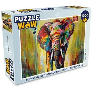 MuchoWow Puzzle Elefant - Kunst - Malerei - Tiere - Regenbogen, 1000 Puzzleteile, Foto-Puzzle, Bilderrätsel, Puzzlespiele, Klassisch bunt