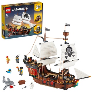 LEGO 31109 Creator 3-in-1 Piratenschiff Set, Spielzeug mit 3 Baumöglichkeiten, Baue in Piraten-Taverne oder Pirateninsel mit Totenkopf um, inklusi...