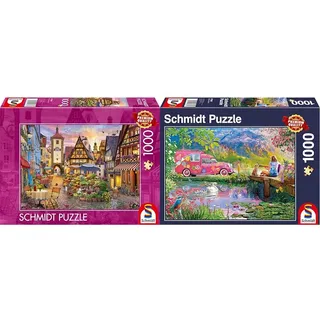 Schmidt Spiele 59760 Romantisches Bayern, Rothenburg ob der Tauber, 1000 Teile Puzzle & 57382 Peace on Earth, 1000 Teile Puzzle, Mehrfarbig, one Size