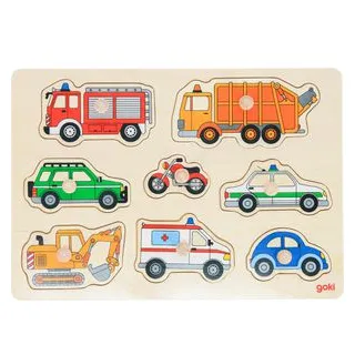 Goki Motorikspielzeug 57996, Verkehrsmittel, Steckpuzzle aus Holz, ab 1 Jahr