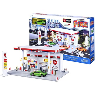 Bburago Spielzeug-Auto Bburago Street Fire Tankstelle inkl. 1 Fahrzeug, Perfekt als einzelnes Playset oder Ergänzung zu deiner Spielwelt. bunt