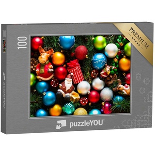 puzzleYOU Puzzle Weihnachtsdekoration mit bunten Kugeln, Geschenken, 100 Puzzleteile, puzzleYOU-Kollektionen Weihnachten