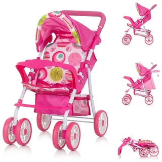 Chipolino Puppenbuggy Puppenwagen Dolly Korb faltbar, Frontbügel Fußstütze Griff verstellbar rosa