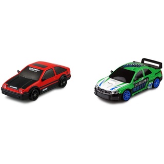Amewi 21083 Drift Sport Car 1:24 rot, 4WD 2,4 GHz Fernsteuerung, Rot/Schwarz & 21085 Drift Sport Car 1:24 grün, 4WD 2,4 GHz Fernsteuerung