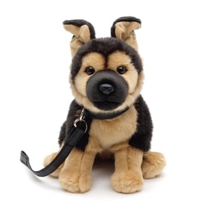 Uni-Toys - Deutscher Schäferhund mit Leine, sitzend - 24 cm (Höhe) - Plüsch-Hund, Haustier - Plüschtier, Kuscheltier