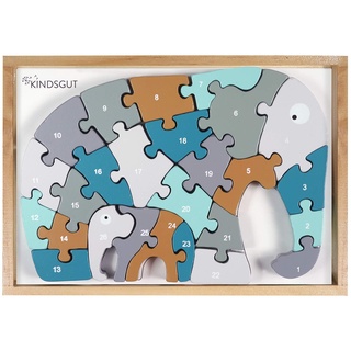 Kindsgut Zahlen-Puzzle aus Holz, Lern-Spielzeug für Klein-Kinder, fördert die Motorik, spielerisch die Buchstaben Lernen, hochwertige Qualität, Schlichtes Design und dezente Qualität, Elefant
