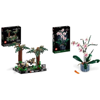 LEGO 75353 Star Wars Verfolgungsjagd auf Endor – Diorama Set & Icons Orchidee, Künstliche Pflanzen Set mit Blumen, Modellbausatz für Erwachsene