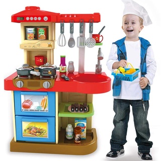 BAKAJI Küche Spielzeug für Kinder mit funktionellem Herd Licht und Sound, Ofen und Spülmaschine, aufklappbare Spüle und 30 Zubehörteile, My Little Chef Spielzeug, Größe 52 x 26 x 72 cm