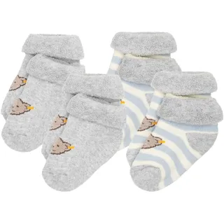 Steiff Baby Unisex Socken, 4er Pack - Bio-Baumwolle, Teddy-Motiv, uni/gestreift Blau 17-18