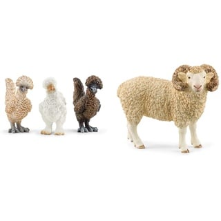 SCHLEICH 42574 Hühnerfreunde, für Kinder ab 3+ Jahren, FARM WORLD - Spielfigur & 13937 Widder, für Kinder ab 3+ Jahren, FARM WORLD - Spielfigur