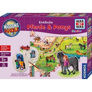 KOSMOS 683672 Wissenspuzzle was IST was Junior Entdecke Pferde & Ponys, interaktiver Puzzle-Spaß für Kinder ab 5 Jahre, 54 große Puzzle-Teile, mit Poster als Deko fürs Kinderzimmer, Pferde Puzzle