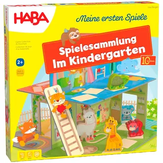 HABA Im Kindergarten Spielesammlung - 10 Abwechslungsreiche Spielideen - Großes 3D-Spielhaus mit 5 Holzfiguren - Ab 2 Jahren - Artikelnummer 2011718001