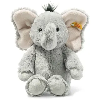 Steiff Ella Elefant grau 30 cm, Soft Cuddly Friends Kuscheltier, Steiff Marken Plüschtier mit "Knopf im Ohr", Stofftier für Babys von Geburt an, waschmaschinenfest