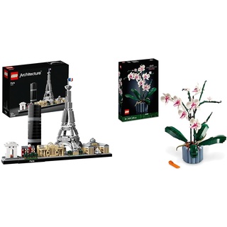 LEGO 21044 Architecture Paris, Modellbausatz mit Eiffelturm & Icons Orchidee, Künstliche Pflanzen Set mit Blumen, Modellbausatz für Erwachsene