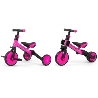 LeNoSa Laufrad 3in1 Dreirad Rutscher • Balance Bike Lauflernrad für Kinder 12M+, Stahlrahmen • klappbare Hinterradgabel rosa