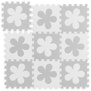 relaxdays Puzzlematte Puzzlematte Blumenmuster, Weiss-grau grau|weiß