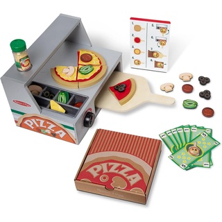 Melissa & Doug Spiel-Kochgeschirr Pizza Ofen Spielzeugladen, Holz Lebensmittelsets Küchenspielzeug, (41-tlg)