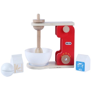 B&Julian Spielzeug Mixer Rührer Set aus Holz Küchenmaschine inkl. Rührschüssel mit Zubehör Mehl Milch Ei Kinderküche 6 TLG. Rollenspiel für Kinder ab 2 Jahre
