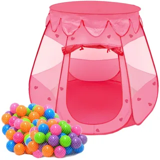 Mädchen Bällebad Zelt 200 Baby Bälle Kinderzelt Spielzelt 120x120x90cm Rosa