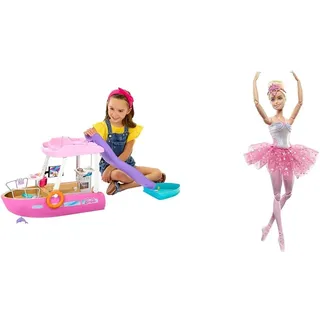 Barbie Dream Boat (111 cm), Set Boot & Dreamtopia Ballerina Puppe, Twinkle Lights Ballerina mit rosa Tutu und blonden Haaren