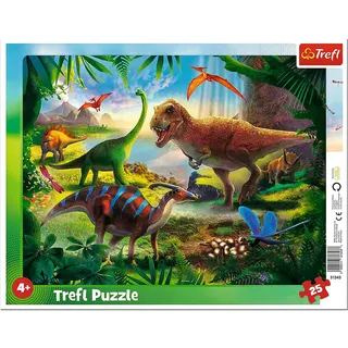 Trefl, Puzzle, Rahmenpuzzle mit Unterlage, 25 Teile, Dinosaurier, für Kinder ab 4 Jahren