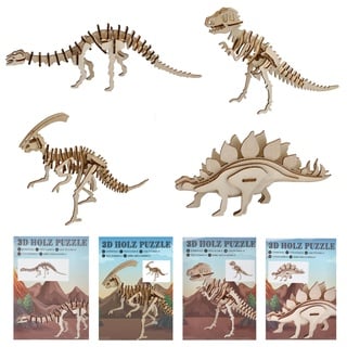 Bada Bing 4er Set Naturholz 3D Mini Puzzle Dino Holzpuzzles Dinosaurier Skelett zum Basteln und Konstruieren 84