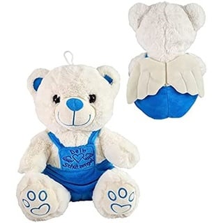 Schutzengel Bär Blau  ca. 32 cm Plüsch sitzend mit Flügeln- Schutzengelbär - Glücksbär Teddy -Teddybär Engel  - Stofftier mit besticktem Shi...