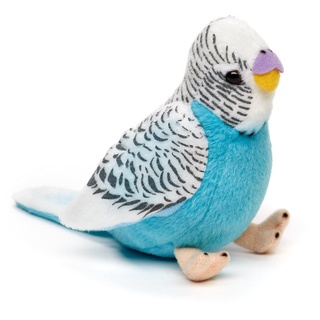 Uni-Toys - Wellensittich (blau) mit zwitschernder Stimme - 12 cm (Höhe) - Plüsch-Vogel - Plüschtier, Kuscheltier