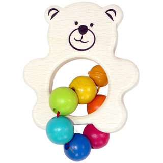 Hess Holzspielzeug 11013 - Rassel aus Holz mit kleiner Kugelkette, Serie Teddy, für Babys ab 6 Monaten, handgefertigt, für Greifübungen und fröhlichen Spielspaß