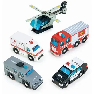 Tender Leaf Toys Spielzeug-Auto 5 Rettungsfahrzeuge aus Holz Holzspielzeug