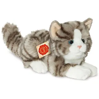 Teddy Hermann® Kuscheltier Katze liegend, 20 cm, zum Teil aus recyceltem Material grau