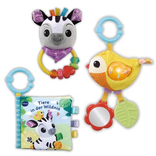 VTech Baby - Babys Tierfreunde-Geschenkset – Spielzeug-Set aus Stoffbuch, singendem Vogel und Zebrarassel – Für Kinder von 0-24 Monaten