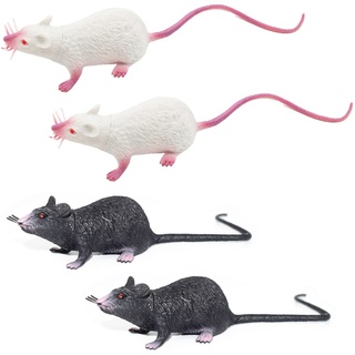 NITAIUN 4 Stück Plastik Ratten Maus, Deko-Ratte, Wiederverwendbare Ratten Maus Modell, Langlebig, 22 * 4cm, Weiß und Schwarz, für Halloween Tricks Streiche Requisiten Spielzeug, Karneval