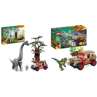 LEGO 76960 Jurassic Park Entdeckung des Brachiosaurus & 76958 Jurassic Park Hinterhalt des Dilophosaurus, Dinosaurier Spielzeug Set mit Figur und Jeep für Kinder ab 6 Jahren