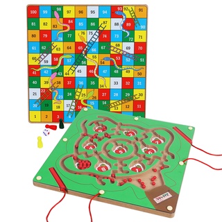 Toys of Wood Oxford TOWO Labyrinth Magnetspielzeug Schlangen und Leitern Magnetisches Labyrinth Brettspiel und magnetspiel ab 2 Jahre Kinder Spielzeug 3-jährige Kinder Montessori-Mathematik Zahlen