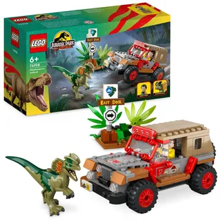 LEGO 76958 Jurassic Park Hinterhalt des Dilophosaurus, Dinosaurier Spielzeug Set mit Figur und Jeep für Kinder ab 6 Jahren