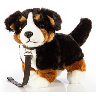 Uni-Toys Kuscheltier Berner Sennenhund, stehend, m. Leine, 27 cm - Plüsch-Hund - Plüschtier, zu 100 % recyceltes Füllmaterial