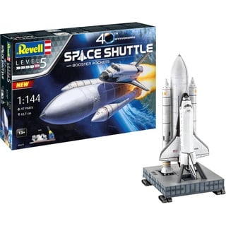 Revell Geschenkset I NASA Space Shuttle I Raumschiffmodell im Maßstab 1:144 I Für Kinder und Erwachsene ab 13 Jahren I 43,7 cm Hoch I Modellbausatz mit Farben, Kleber & Pinsel