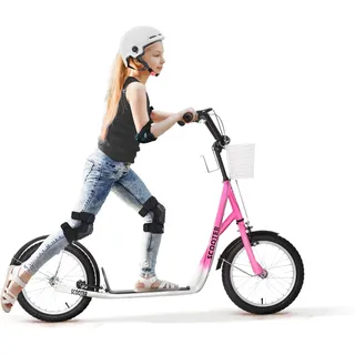 HOMCOM Kinderroller Scooter Tretroller mit Bremse Korb höhenverstellbar für 5-12 Kinder Roller Kickboard Aluminiumlegierung Gummi Rosa+Weiß   Aosom