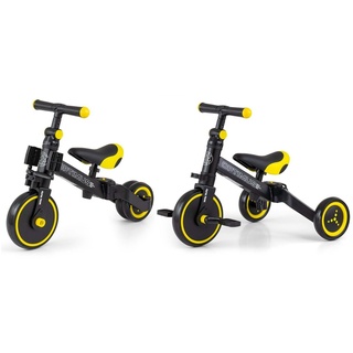 LeNoSa Laufrad 3in1 Dreirad Rutscher • Balance Bike Lauflernrad für Kinder 12M+, Stahlrahmen • klappbare Hinterradgabel gelb|schwarz
