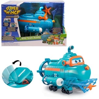 Super Wings EU730809 - Transformations-Fahrzeug Wild Team Buddy, ca. 22 cm große Spiel-Figur für Kinder, verwandelbares Bade- und Wasserspielzeug mit Funktionen, wasserdicht